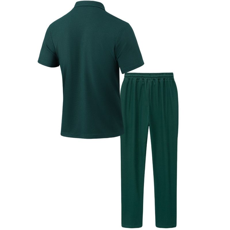 Herren Sommer Neues Einfarbiges Hemd Mit Knopftasche Und Kurzarmhose Zweiteiliges Set_voghion.com