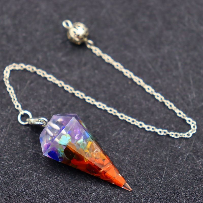 Colorful Hexagonal Pyramid Pendant - Natural Crystal Gravel & Resin Pendulum For Energy Healing, Dowsing & Chakra Balancing (2.5 Inch)_voghion.com