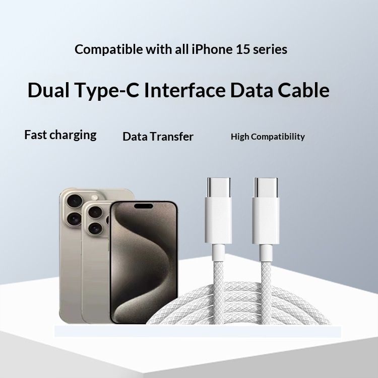 Digitex kompatibel mit iPhone 15 Pro, USB-C-Anschluss, 60-W-Datenkabel mit Dual-C-Anschluss, geflochtenem PD-Schnellladekabel_voghion.com