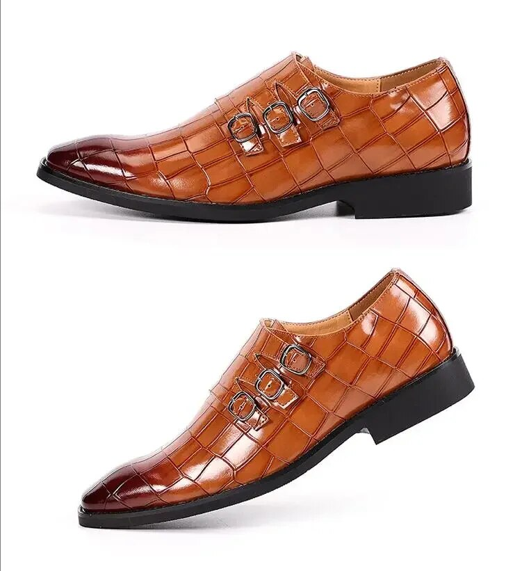 Cost performance Men's Casual Business Leather Shoes Mens Buckle Square Toe Dress Office Flats Men Fashion Wedding Party Oxfords EU Size_voghion.com