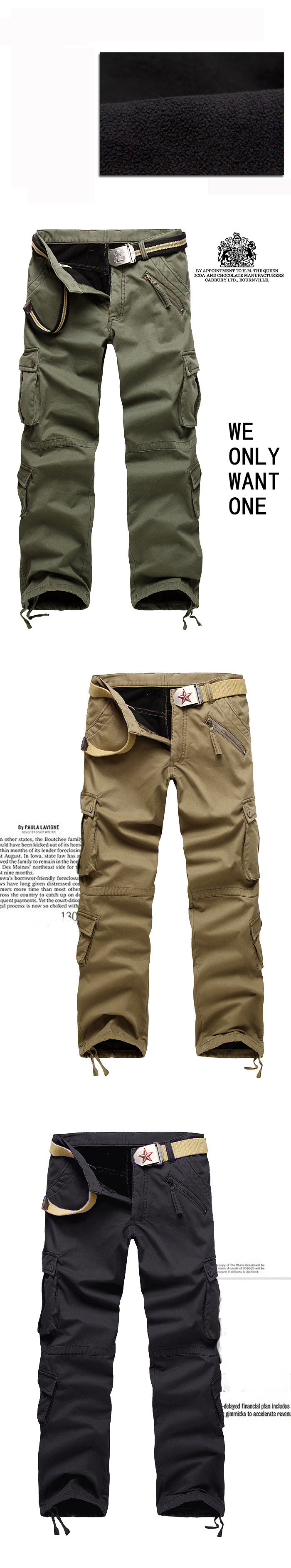 Men's camouflage pants with fleece thickened warm multi-bag overalls cotton pants men's long pants_voghion.com