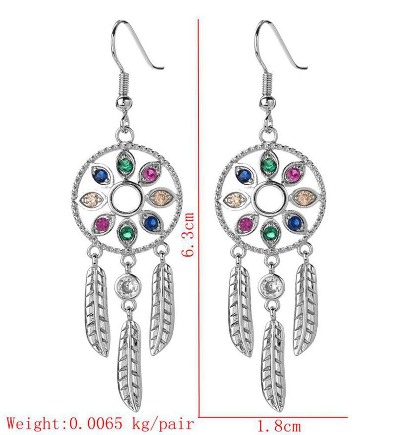 A stylish ear hook design with a dreamcatcher, colorful zircon, elegant earrings, spicy girls, and a unique and personalized earring_voghion.com