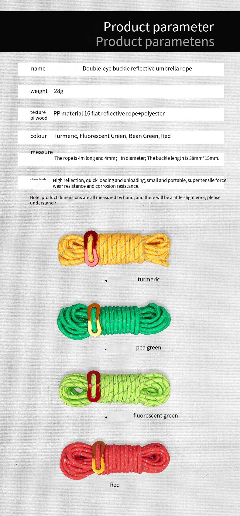 Cuerda reflectante para tienda de campaña al aire libre, cuerda de viento, hebilla para toldo, cuerda de viento, poste de 4 m de grosor, cuerda fija, cuerda de campamento, cuerda de ajuste_voghion.com
