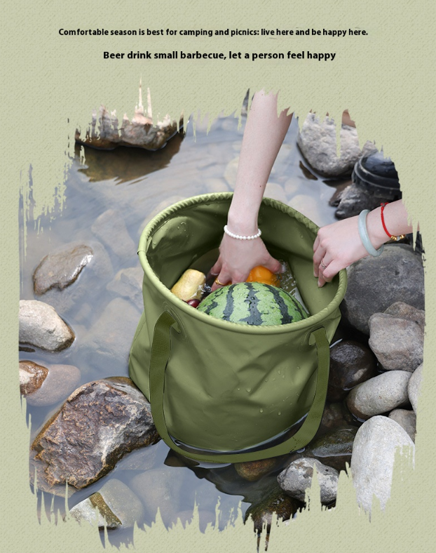 Multi-functional portable collapsible bucket Car large capacity travel toiletry bucket Outdoor camping picnic water storage bucket_voghion.com