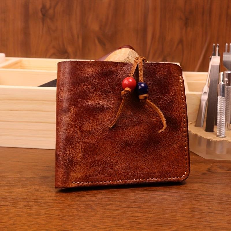 Nova carteira de couro curtido vegetal, feita à mão, vintage, envelhecida, masculina, porta-cartões, porta-moedas_voghion.com