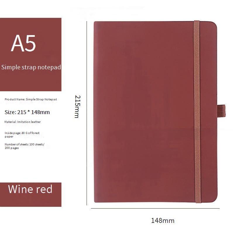 A5 Minimalist Elastic Band Notebook - Premium PU Leather Cover, 100 Sheets Lined Paper, Business Office_voghion.com