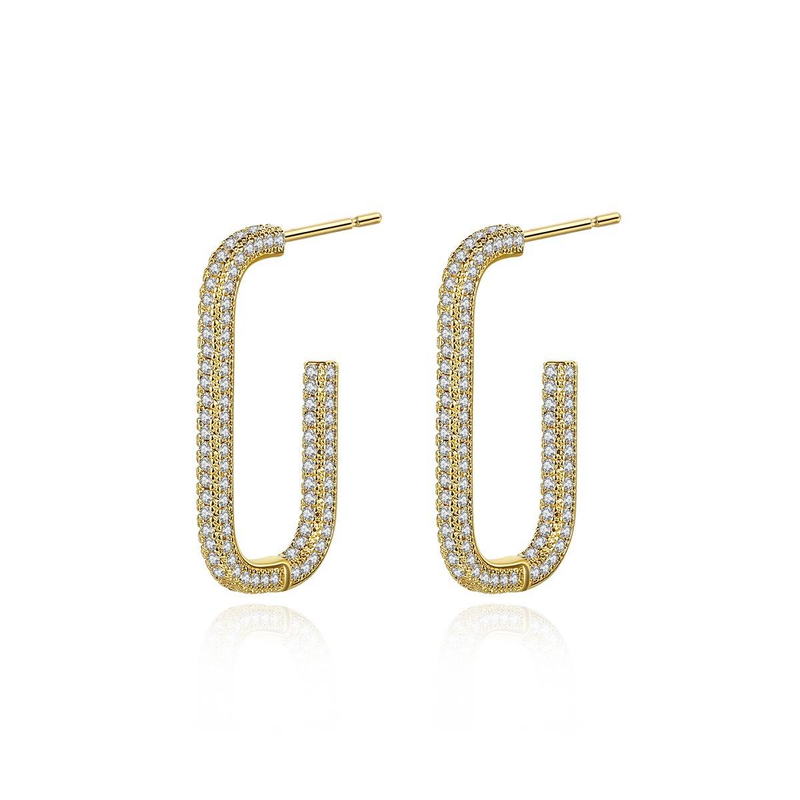 Orecchini a bottone da donna con zirconi cubici e design interamente in diamanti, clip per orecchini a forma di U placcate in oro 18 carati per un look elegante e alla moda._voghion.com