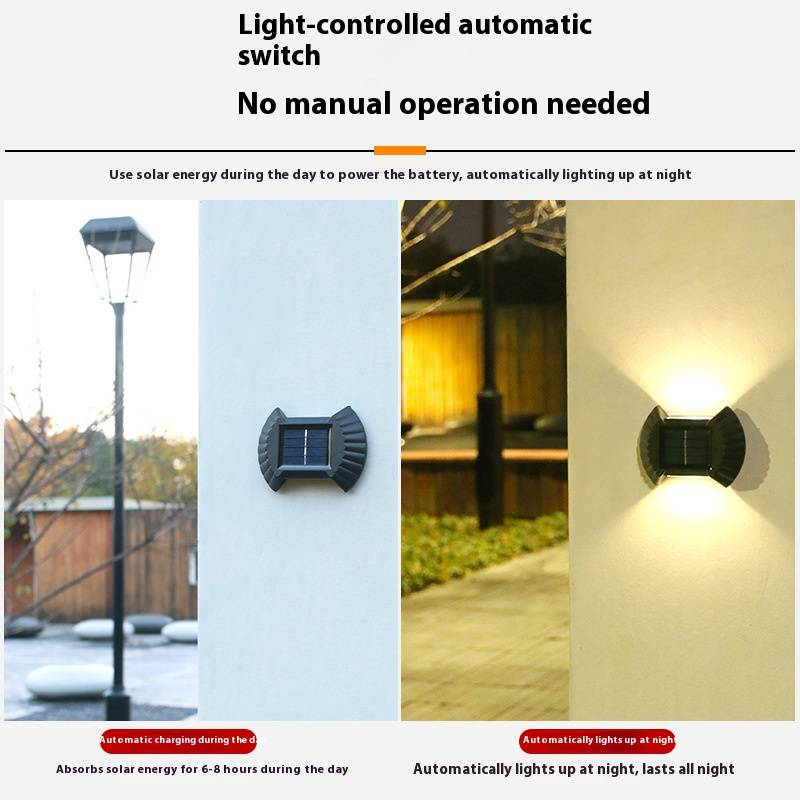 Solarne lampy ścienne, wodoodporne, zewnętrzne, oświetlenie ogrodowe, oświetlenie krajobrazu z oświetleniem góra-dół do patio_voghion.com