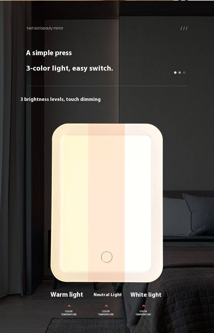 Faltbarer Schminkspiegel für den Schreibtisch mit LED-Leuchten – verstellbarer Kosmetikspiegel für Zuhause, Büro und unterwegs (weiß/pink, quadratisches Design)_voghion.com