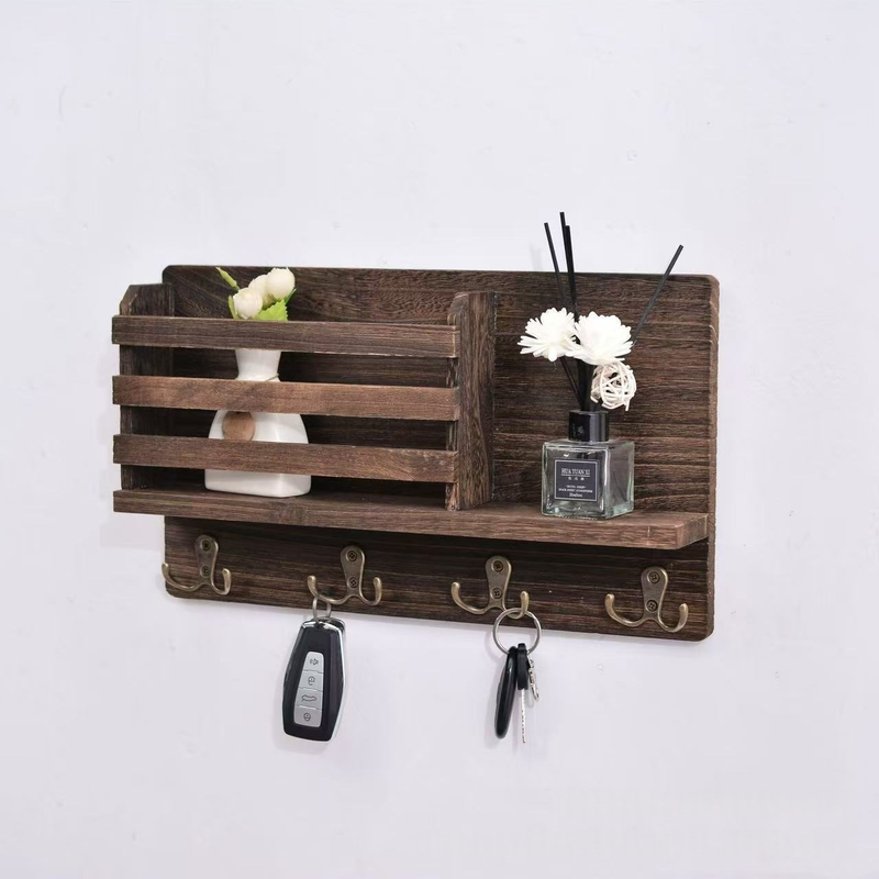 Moderner Wandschlüsselhalter aus Holz – Minimalistischer Organizer für den Eingangsbereich mit 6 Haken, rustikale Wohndekoration für Schlüssel und kleine Gegenstände (Anthrazit-Finish, 38,9 x 7,7 cm)_voghion.com