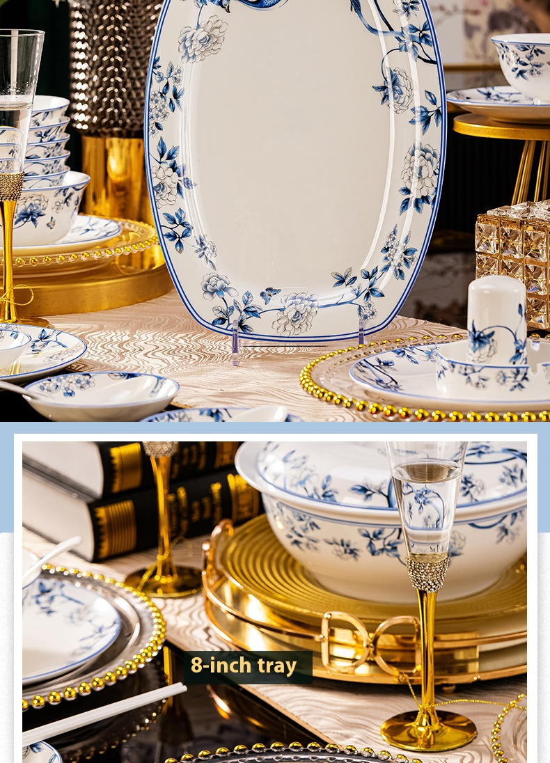 Service de table en porcelaine Blue Peacock – Vaisselle chinoise peinte à la main, 56 pièces, compatible micro-ondes et lave-vaisselle, cadeau élégant_voghion.com