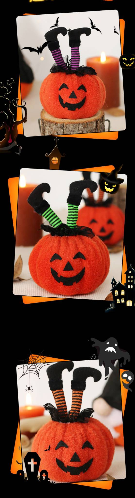 Decorazioni di Halloween con piedi di strega e statuetta di zucca - Decorazioni spettrali per feste in casa, ufficio e riunioni festive_voghion.com