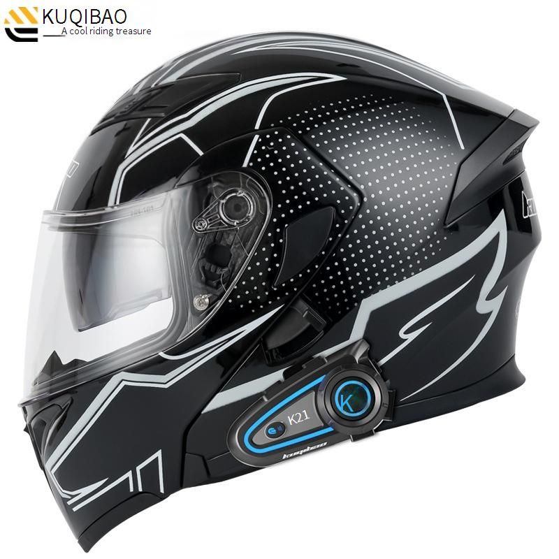 KQPB Dual Vizier Motorhelm met Bluetooth K21 - Opklapbare Integraalhelm, Lange Batterijduur, 3C Gecertificeerd, Meerdere Kleuren & Maten_voghion.com