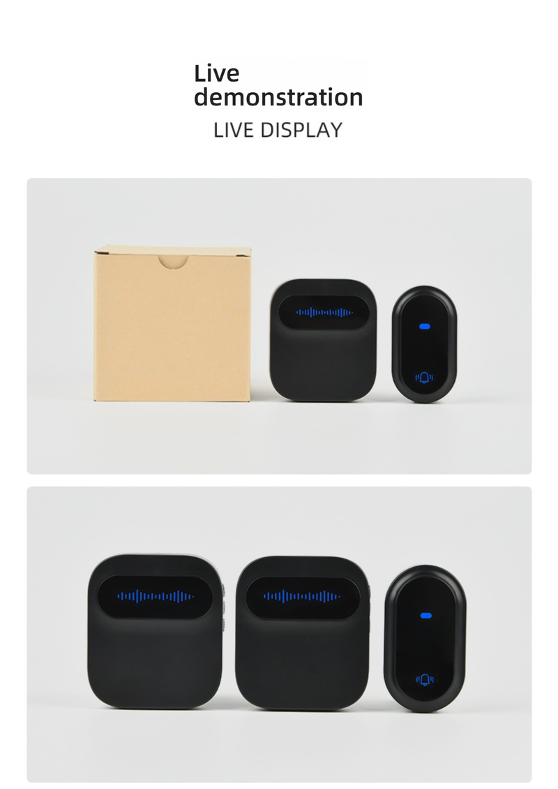 Kabellose Türklingel mit 38 Klingeltönen, AC 100–240 V, wasserdicht, für Zuhause/Villa/Hotel, US-/UK-/EU-/AU-Standard (1/2 Sender und Empfänger, Schwarz/Weiß)_voghion.com