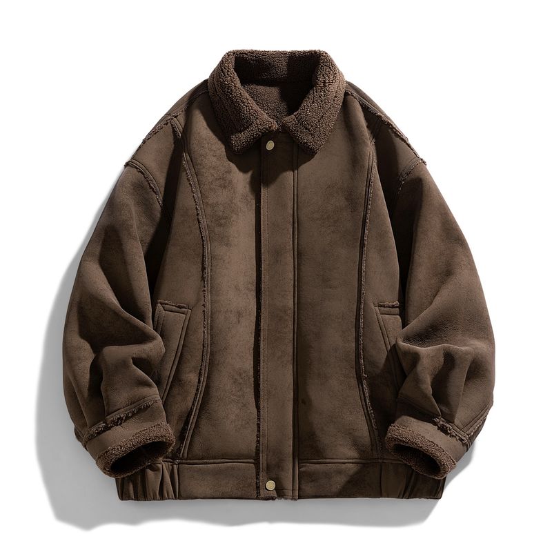 Heren casual losse revers, fleece en verdikte bont eendelige suède fleece imitatie lamsvacht fleece jas_voghion.com