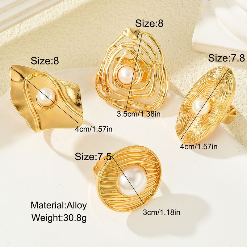 Fashionable Boho Pearl Flower Ring Set - 4PCS Stackable Geometric Statement Rings For Women, Trendy Hollow-Out Design, Ins Style Jewelry Gift_voghion.com