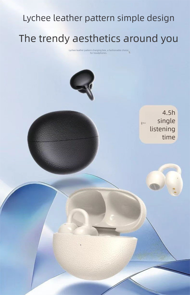 Écouteurs intra-auriculaires Bluetooth sans fil à clip pour jeux, texture cuir classique, réduction de bruit active, longue autonomie._voghion.com