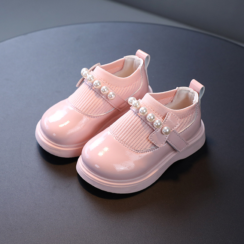 Scarpe da ballo per bambine, alla moda, da principessa, con punta rotonda e punta grande, in vernice, con perle, in pelle intrecciata a bocca volante_voghion.com