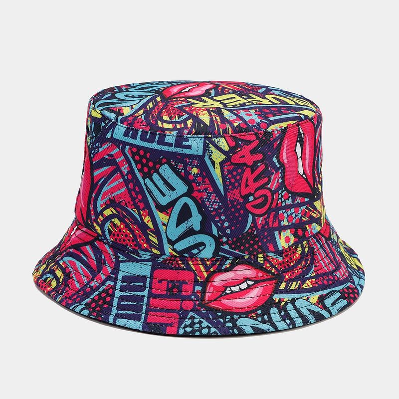 Nuevo gorro de pescador de doble cara con letras de grafiti para mujer, moderno y plegable para hombre._voghion.com
