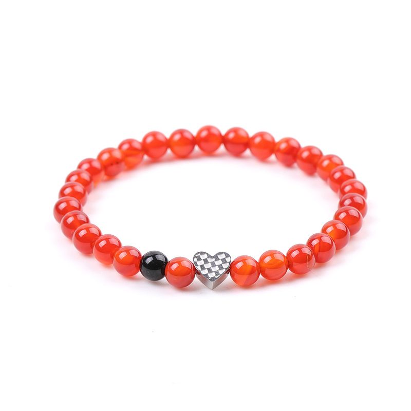 Stainless Steel Peach Heart Bracelet - Red Agate Couple Set, Matching Beaded Jewelry For Men & Women_voghion.com