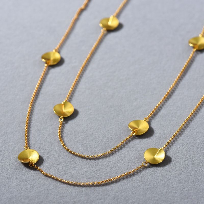 Women's Jewelry Elegant Multi-Disc Long Chain Necklace, Minimalist Layered Statement Piece, Gold-Toned Geometric Design For Everyday Wear_voghion.com
