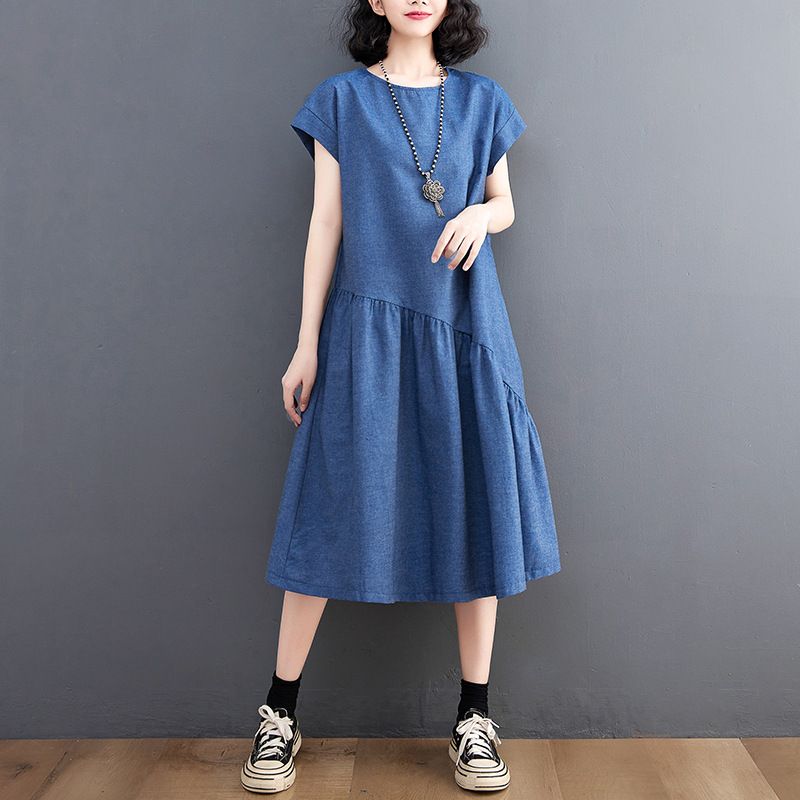 Fat Mm Plus Size Damenbekleidung 2025 Sommer Neues Tencel-Jeanskleid Künstlerisches Temperament Abnehmender Rüschenrandrock_voghion.com