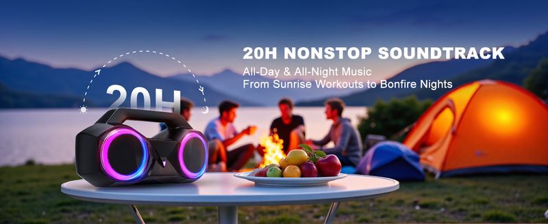 Bluetooth-Lautsprecher, 80 W, laut mit Bass, 20 Stunden Spielzeit, IPX7 wasserdicht, RGB-Lichter, TWS, kabellose Lautsprecher, für draußen, zu Hause, für Partys, am Pool, am Strand, beim Tailgating, im Fitnessstudio, als Geschenk_voghion.com