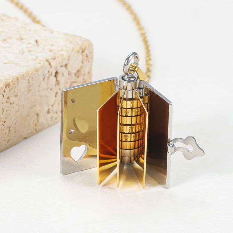 Collana con ciondolo a forma di libro per coppia placcata in oro, collana personalizzata fai da te con libro apribile_voghion.com