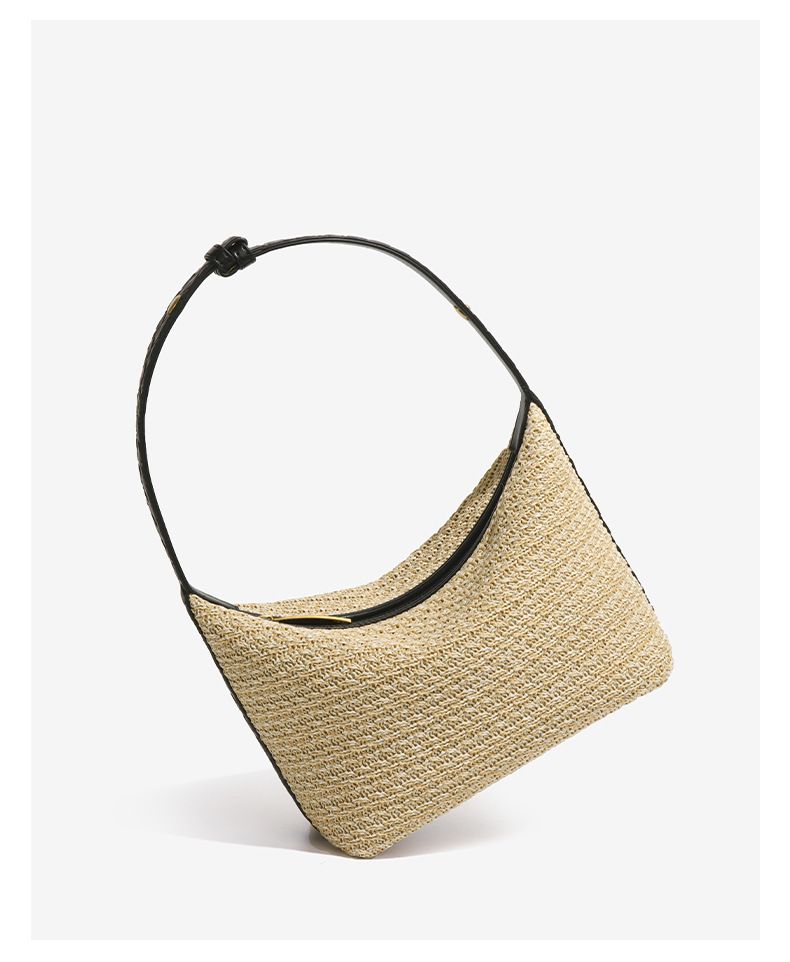 Women's Bags Niche Design French Elegant Versatile Raffia Hand Held Lunch Box Bag Single Shoulder Underarm Women's Bag Holiday Beach Bag_voghion.com