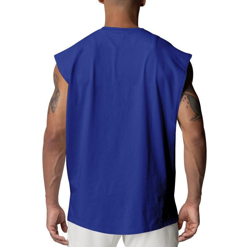 „Ärmelloses Herren-T-Shirt für den Sommer, Rundhalsausschnitt, lockere Passform, lässiges Oberteil für Fitnessstudio und Streetwear (Weiß, Schwarz, Marineblau, Armeegrün, Grau)“_voghion.com