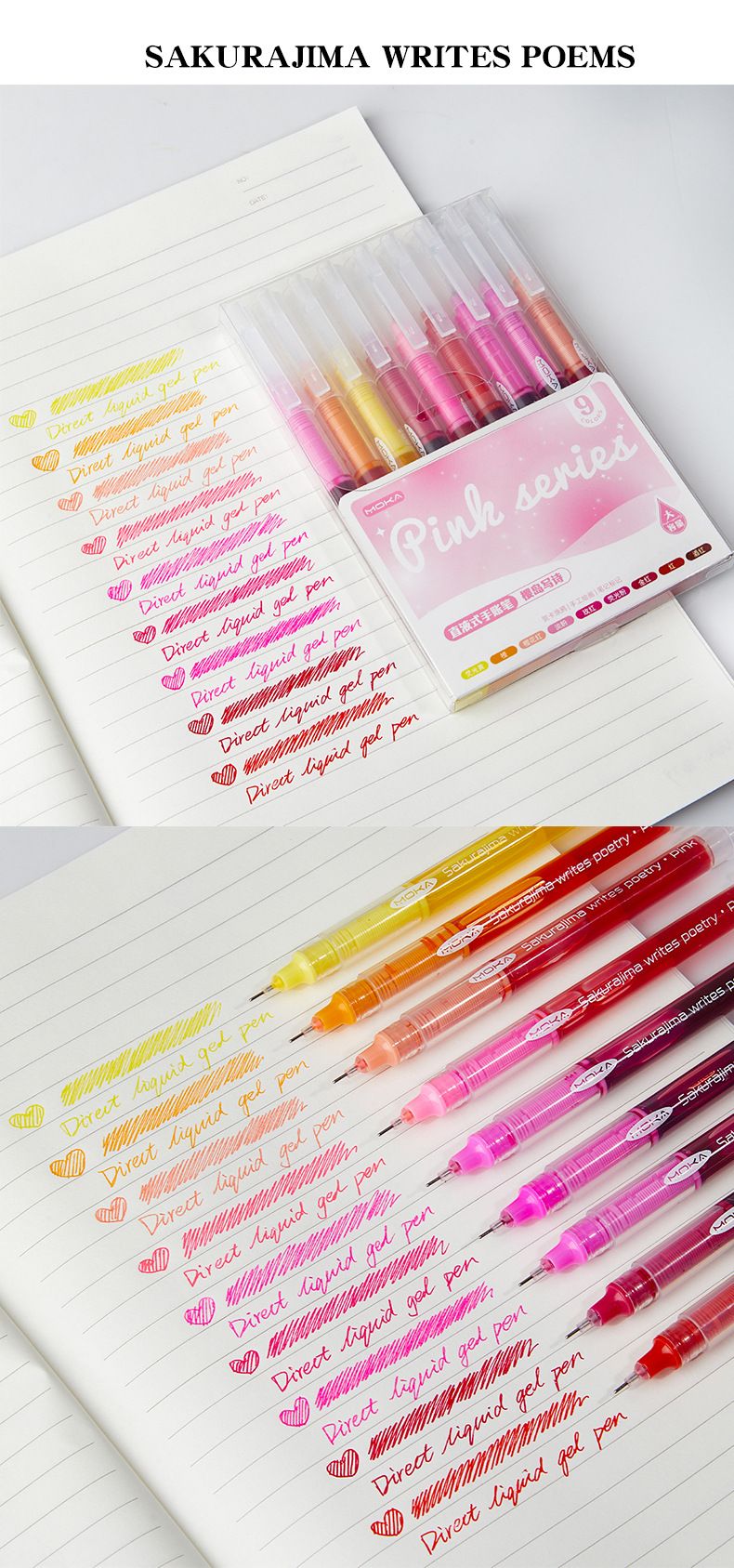 Stylos roller à encre gel liquide Moka à pointe fine de 0,5 mm – Lot de 9 couleurs vives pour la prise de notes, les croquis et les projets artistiques_voghion.com