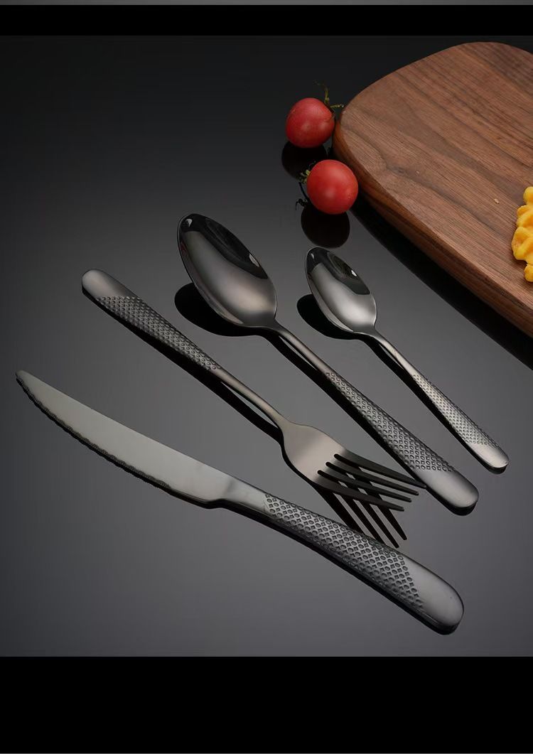 Ensemble de couverts en acier inoxydable - Argent poli miroir/Or/Or rose/Noir Couteau à steak Fourchette Cuillère pour mariage et dîner de luxe_voghion.com