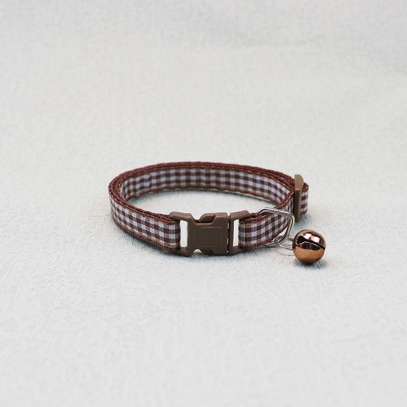 Collier pour chien et chat tissé coloré, petit format, décontracté, à carreaux, avec clochette et anneau_voghion.com
