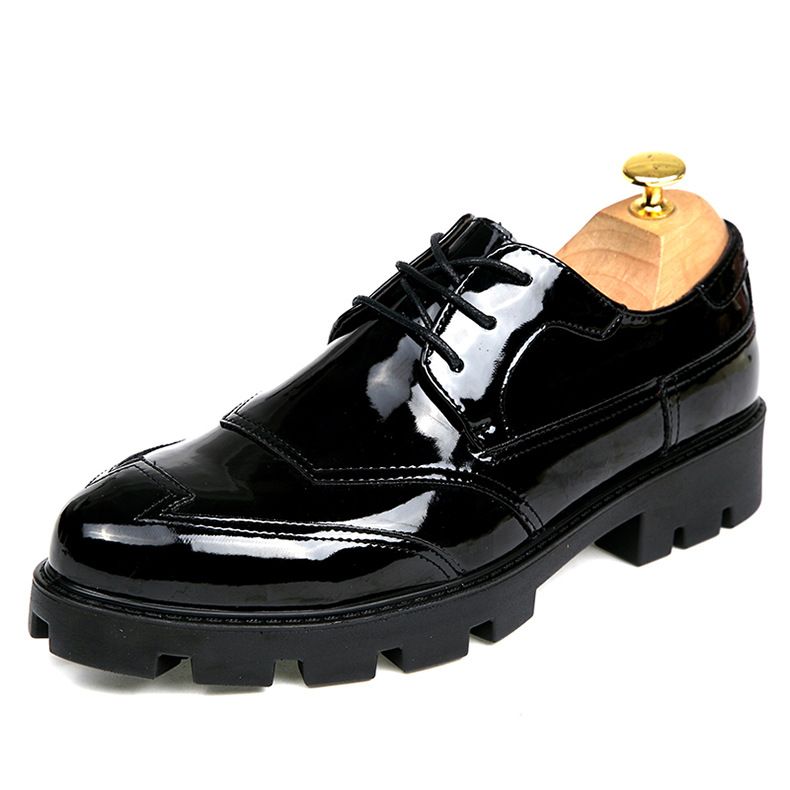 Adatti a tutte le stagioni, alla moda, stile britannico, scarpe brogue alte lucide in pelle con suola spessa e effetto specchio, stivaletti da uomo 2019_voghion.com