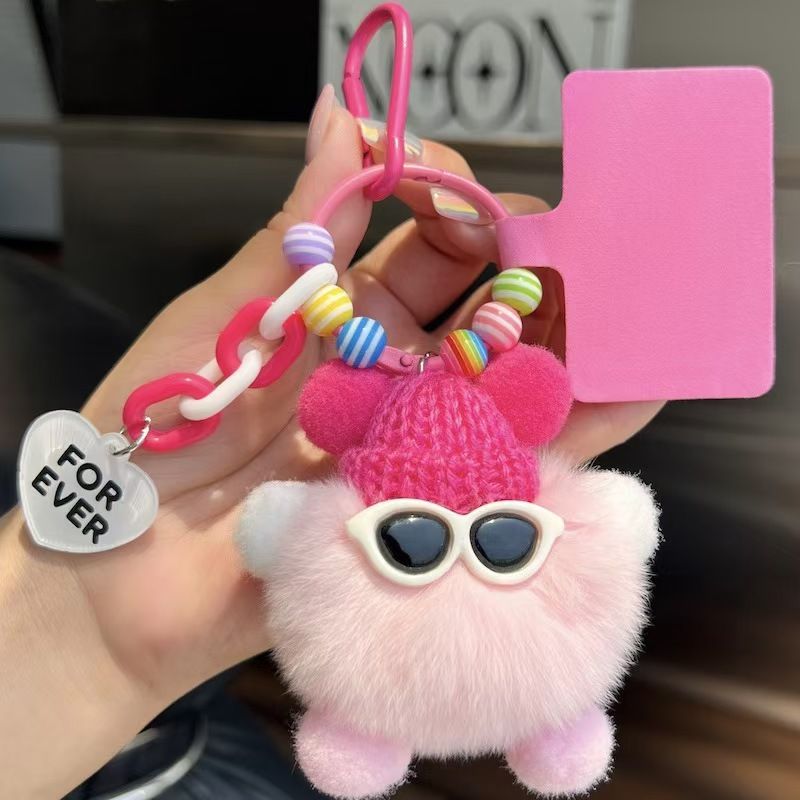 Portachiavi con ciondolo per auto in vera pelliccia di coniglio Rex, piccolo e grazioso, a forma di palla di carbone, per donne, squisita bambola di peluche da appendere allo zaino._voghion.com