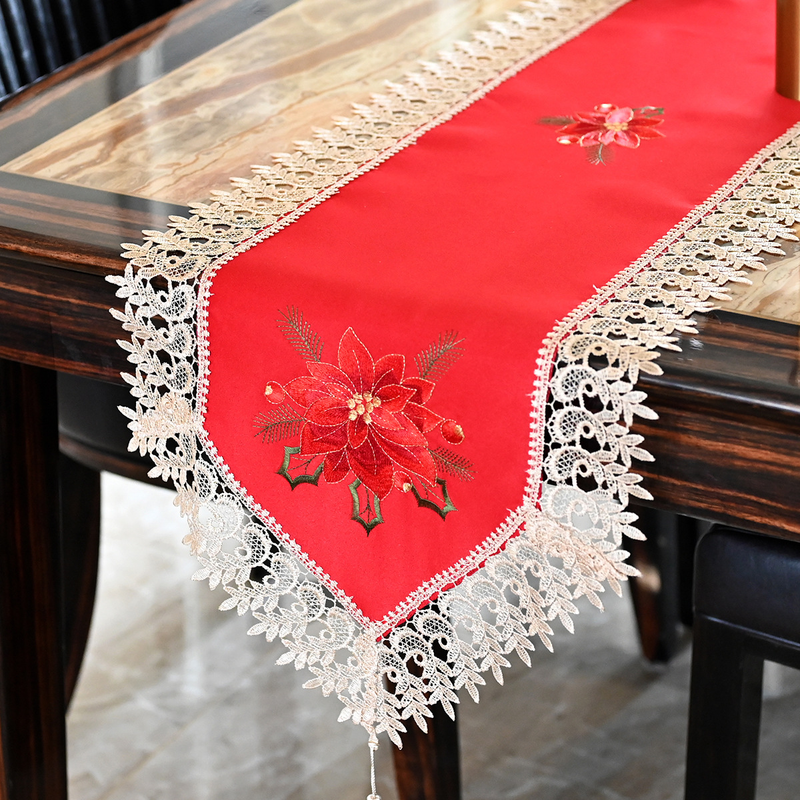Europæisk stil minimalistisk vandopløselig blonde julebord flag Nordisk broderi stor rød garderobe TV skabs cover_voghion.com