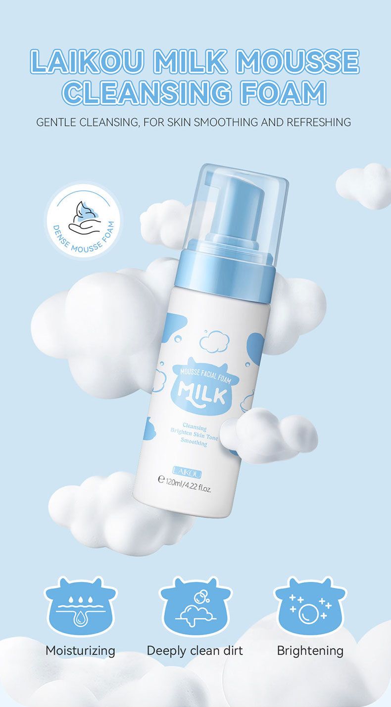 Mousse detergente al latte LAIKOU 120 ml Prodotti per la cura della pelle dei pori di pulizia all'ingrosso Gamberetti_voghion.com
