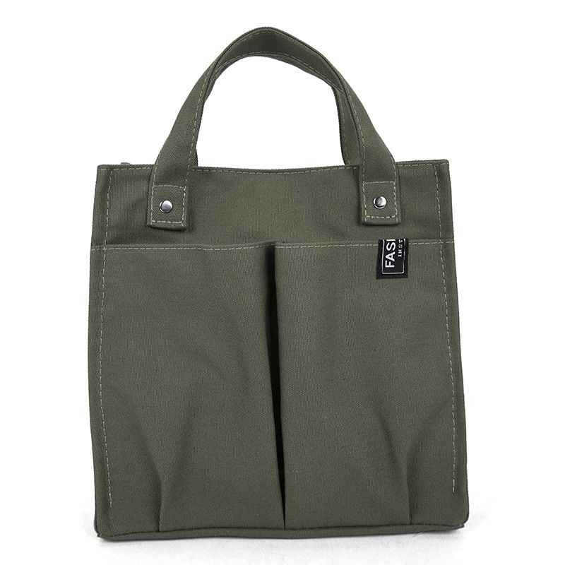 Canvas For Women Summer Handbag Solid Color Versatile Office Storage Multi-pocket Lunch Box Bag_voghion.com