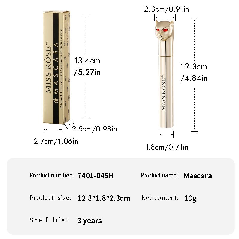 MISS ROSE 3D Cat - Shaped Gold Tube Mascara - Dense, Long - Lengthening, Curl - Enhancing, Natural - Looking, Long - Lasting, One - Stroke Application_voghion.com