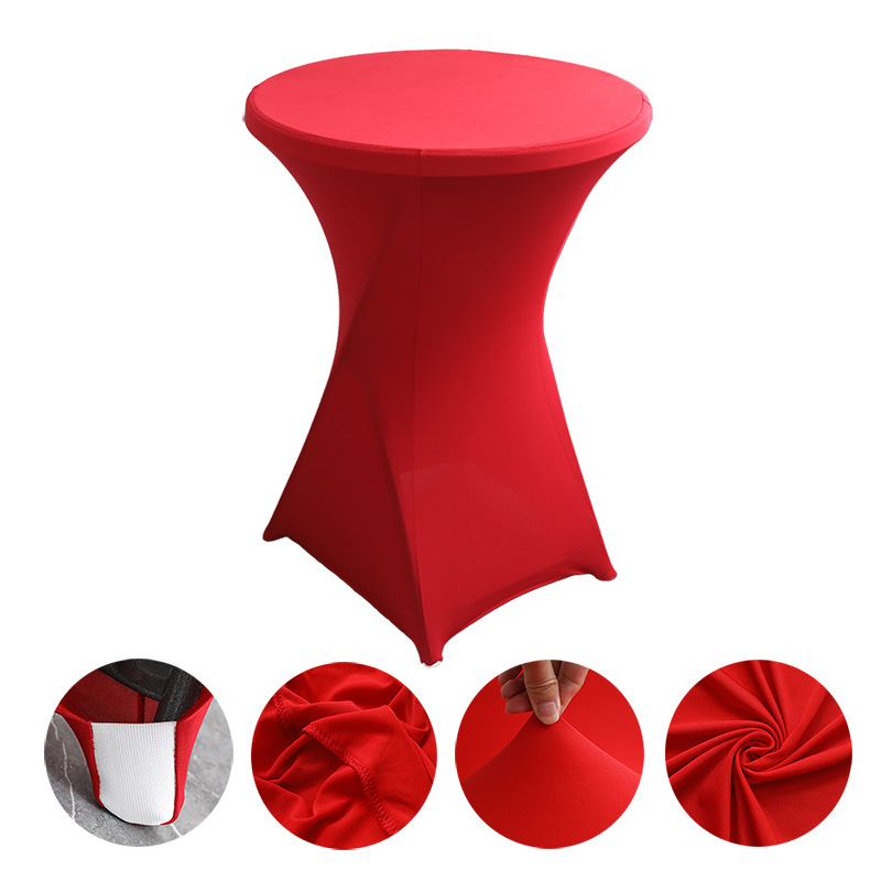 Copritavolo da cocktail bar con decorazione di nozze di hotel di lusso Copritavolo elastico rotondo per banchetti in poliestere solido_voghion.com