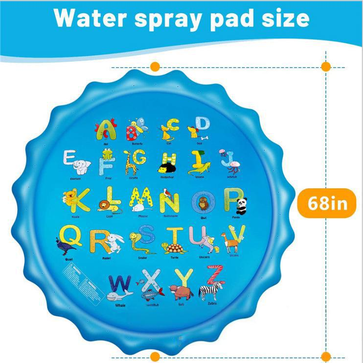 170 cm ümmargune veepritsmepadi lõbusate loomakirjamustritega lastele mõeldud õues kasutatav sprinklerimängumatt aia ja muru jaoks tagaaias, vastupidav PVC veepritsmega mänguasi_voghion.com
