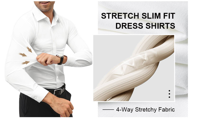 Camicia da uomo elegante, a maniche lunghe, elasticizzata, con bottoni, stile business casual, tinta unita_voghion.com