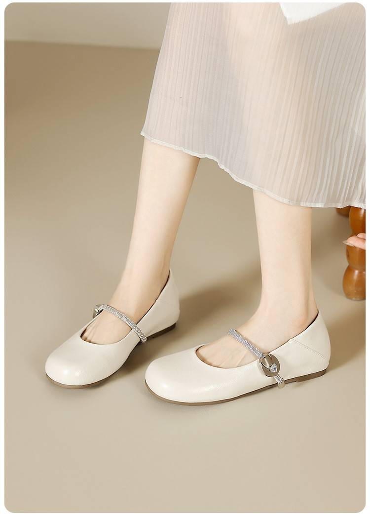 【Weiche Sohle und weiches Obermaterial】 Cameido Mary-Jane-Schuhe mit Knöchelriemen und Kristallen, 2025 Herbstschuhe mit runder Zehenpartie und niedrigen, flachen Einzelschuhen_voghion.com