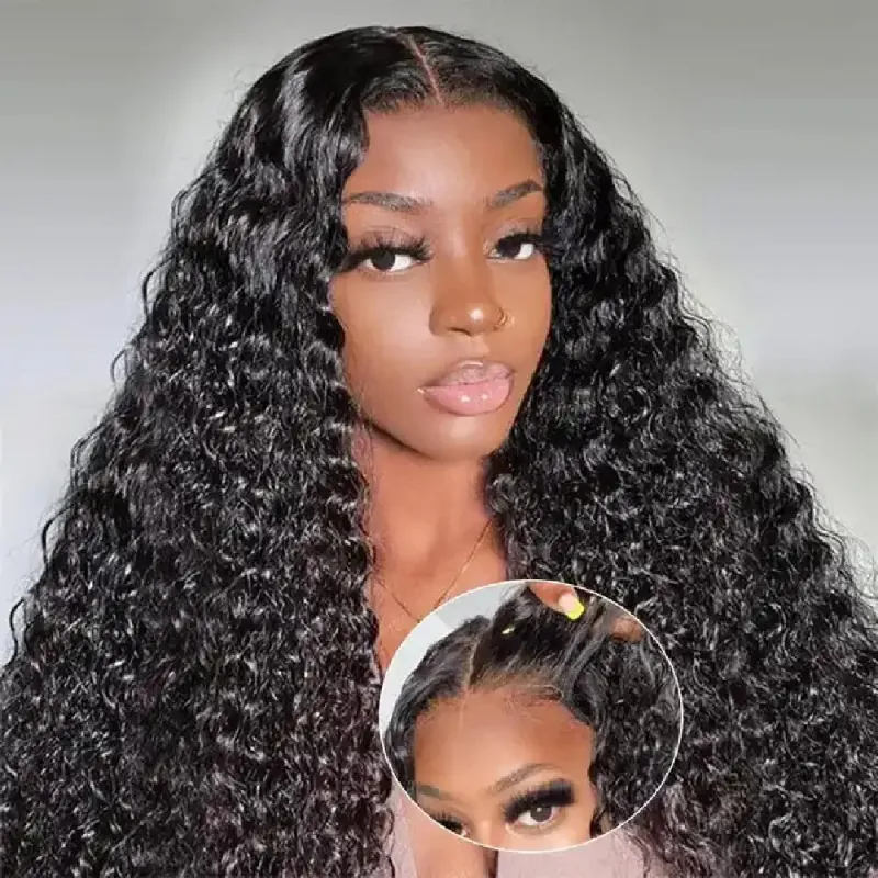 180 Density 4*4 Lace Closure Water Wave Wigs 100% Human Hair Curly Wigs Women_voghion.com