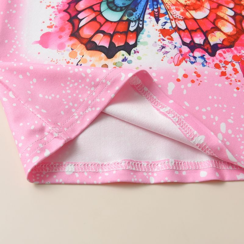 Mother & Kids New European and American Summer Girls Short-Sleeved T-Shirt Butterfly Print Imitation Denim Flare Pants Suit Two Pieces in Stock_voghion.com