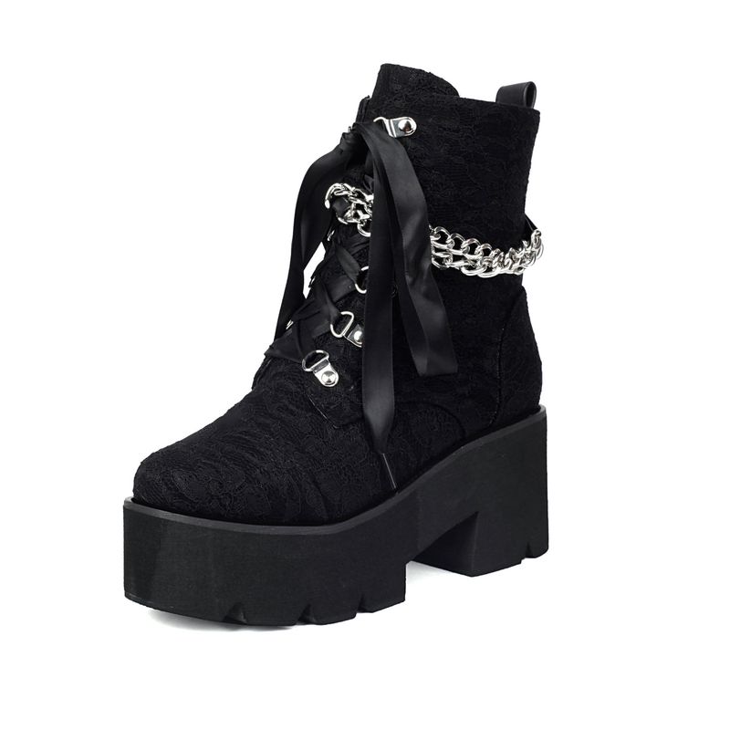 Nuovi stivali corti con tacco alto, con suola spessa, in pizzo e cerniera, taglia 40-43, grandi dimensioni_voghion.com