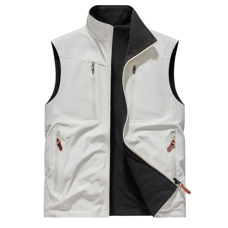 Gilet in pile double face per uomo, per attività all'aperto, caldo, multitasche, con spalle, per primavera e autunno_voghion.com