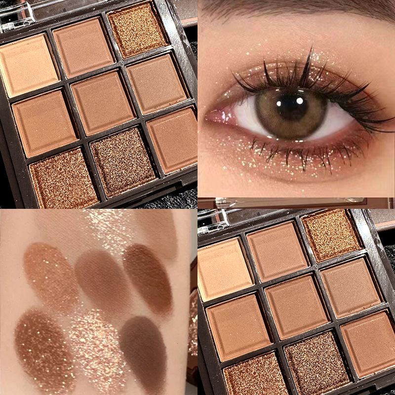 Palette di ombretti per il trucco teatrale glitter perlato a nove griglie trasparenti e nove colori acrilici color terra per studenti a prezzi accessibili_voghion.com