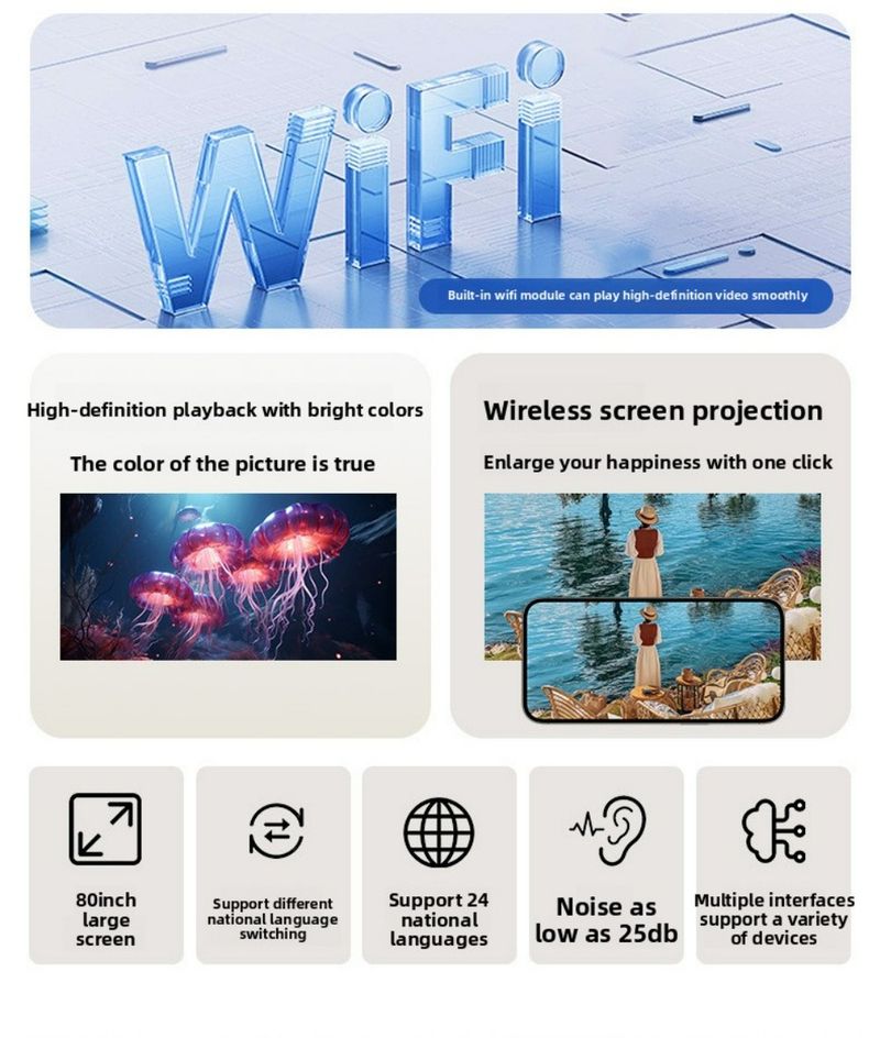 Projector Household Daytime Wall 1080p Projector Mini High Definition Smart Barrel Wifi Projector High Current_voghion.com