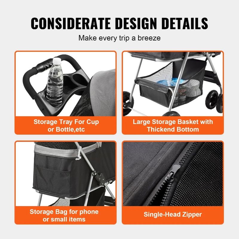 Carrier Stroller Pet Dog Stroller Puppy Rotate Detachable Wheels Weight With Capacity Storage With Stroller 4 Bas Brakes 35lbs_voghion.com